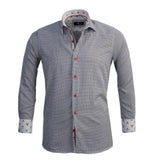 Black White Herringbone Mens Slim Fit Designer Dress Shirt - tailored Cotton Shirts for Work and Casual Wear - Amedeo Exclusive